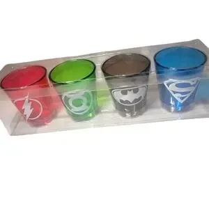 Six Flags X DC Comics Superhero Shot Glass Set (4) Vintage NWT